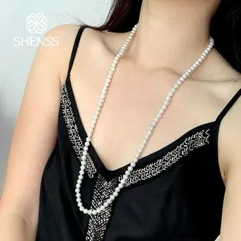 Elegante Klassiske Smykker 75cm strålende lys 6mm shell perle halskæde 925 Sterling Sølv Hale Kæde til Kvinder