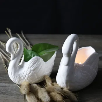 Strongwell White Swan Keramik Flower Pot Lille Lysestage Fotografering Rekvisitter Bryllup Gaver Opbevaring Hjem Dekoration Fødselsdag Gave
