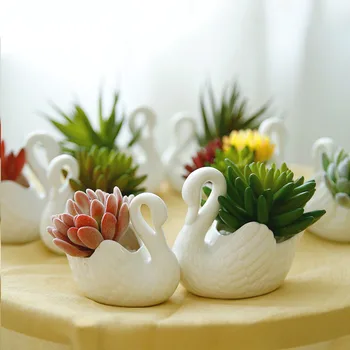 Strongwell White Swan Keramik Flower Pot Lille Lysestage Fotografering Rekvisitter Bryllup Gaver Opbevaring Hjem Dekoration Fødselsdag Gave