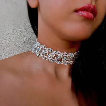 Krystal Rhinestone Choker Halskæde Til Kvinder, Mode, Smykker, Guld, Sølv Forgyldt Chocker Collier #225915