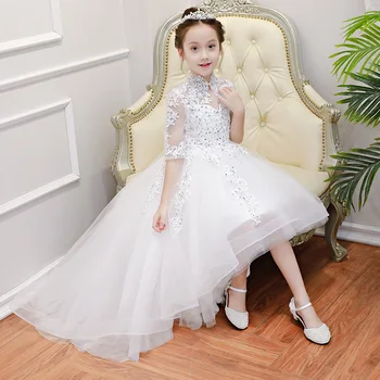 Piger deltager banket den første hvide kjole 2019 nye white wedding dress girl Prinsesse Fødselsdag vestidos de fiesta