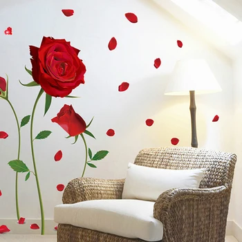 230x155cm Rød Rose Wall Stickers Romantiske Blomster Til Stue, Soveværelse Bryllup Dekorationer Vægmalerier DIY Decal Hjem Dekoration