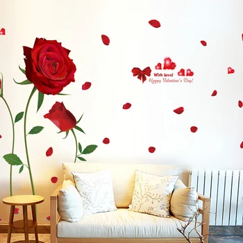 230x155cm Rød Rose Wall Stickers Romantiske Blomster Til Stue, Soveværelse Bryllup Dekorationer Vægmalerier DIY Decal Hjem Dekoration