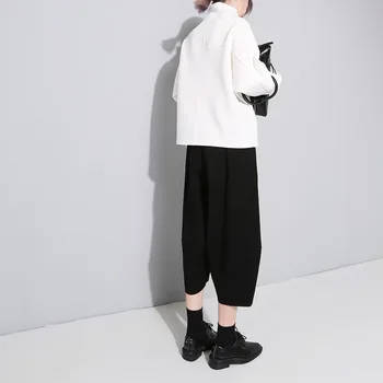 Efteråret Kvinder med Bred Ben Bukser 2020 Casual Elastisk Talje Cross-pants Plus Size Kalv-længde for Lady Drop-Crotch Streetwear Varme