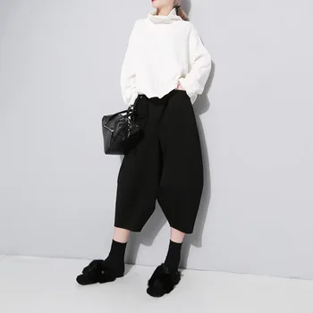 Efteråret Kvinder med Bred Ben Bukser 2020 Casual Elastisk Talje Cross-pants Plus Size Kalv-længde for Lady Drop-Crotch Streetwear Varme