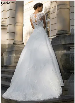 LORIE Lace Wedding Dress Boho En Linje Charmerende Brude Kjole Pynt Ærmeløs Vintage Backless Tyrkiet Brudekjole