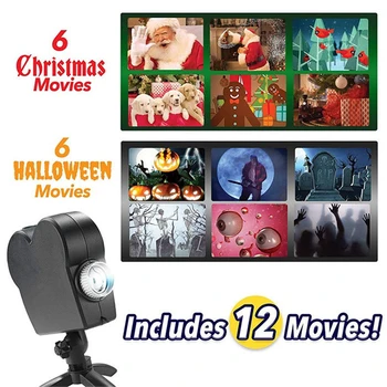 Jul Halloween Laser Projektor 12 Film Mini-Vindue Hjemmebiograf Projektor Indendørs Udendørs Eventyrland Projektor Til Børn #