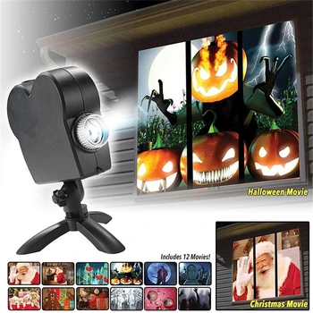 Jul Halloween Laser Projektor 12 Film Mini-Vindue Hjemmebiograf Projektor Indendørs Udendørs Eventyrland Projektor Til Børn #