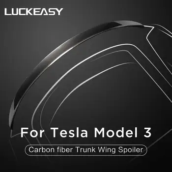 LUCKEASY Bil carbon fiber kuffert wing spoiler for Tesla model 3 2017-2020 Ægte Carbon Fiber Kuffert Wing Spoiler