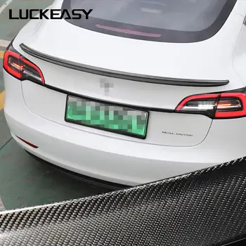 LUCKEASY Bil carbon fiber kuffert wing spoiler for Tesla model 3 2017-2020 Ægte Carbon Fiber Kuffert Wing Spoiler