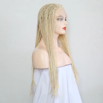 QUINLUX Syntetiske PARYKKER Lace Front Wig Blonde Micro Max Fletning Parykker Til Kvinder af Høj Temperatur Varme Fiber Hæklet Flettet Hår