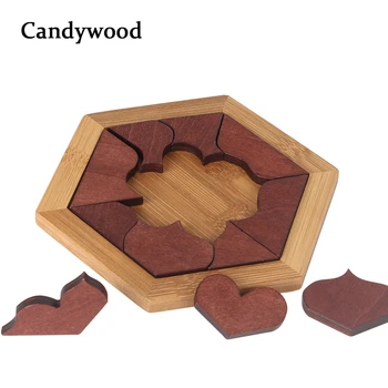Candywood Træ Hjerte-formet Tangram Puslespil yrelsen Pædagogiske Tidlig Læring Træ Puslespil, Spil Legetøj for Børn Gave