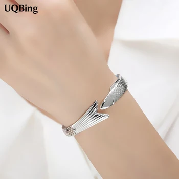 Enkel personlighed sølv 925 sterling smykker retro karper åbne armbånd kvindelige mode delikat arowana armbånd smykker