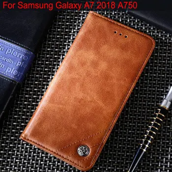 For samsung galaxy a7 2018 tilfælde A750 coque Luksus Læder Flip cover Stand-Kort Slot taske til samsung A7 2018 Uden magneter