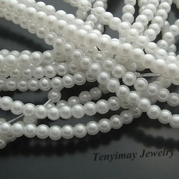 Gratis Fragt 5 Tråde 4mm Hvid Imiteret Perle Løse Perler Til gør det selv