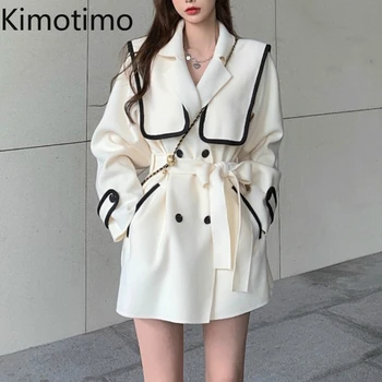 Kimotimo Tweed Frakke Jakke Kvinders Lange Ærme Elegant Party High Street Chic Koreanske Efteråret Vintage Uld Japansk Mode Jakke