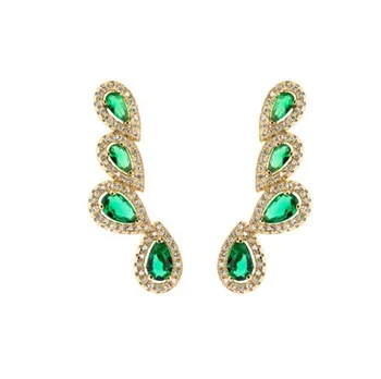 Mode grøn cz sten smykker dråbeformet cubic zirconia lang klatreplante øreringe til kvinder, Romantiske Europæiske dame mode øreringe