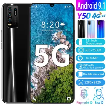 2020 Ny Global Version Y50 7.5 Tommer Store Skærm, Android Smartphone Deca Core, 8GB RAM 256GB ROM 6800mAh 4G LTE Telefon Moblie
