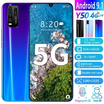 2020 Ny Global Version Y50 7.5 Tommer Store Skærm, Android Smartphone Deca Core, 8GB RAM 256GB ROM 6800mAh 4G LTE Telefon Moblie