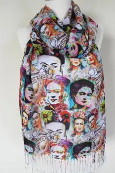 Frida Kahlo Mønstret Sjal Frynset Tørklæde Høj Kvalitet Nyttige 76cm * 200cm Størrelse Fasion Pareo Bikini Badetøj Tilpassede Design