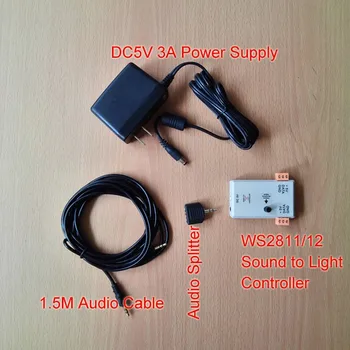 Sound to Light Controller med 3,5 mm Audio Jack Indgang. 5V WS2811/12 Sund Reaktiv op til 120 pixels i hver havn. LED-VU-meter Lampe