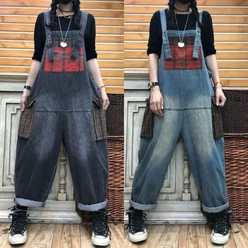 Antal LuLu 2020 Koreanske Mode Stil Streetwear Kvinders Vintage Jeans, Oversize Damer, Denim Plaid Harem Bukser Plus Size Bukser