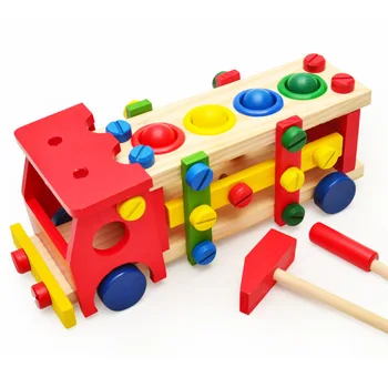 Træ-børns uddannelsesmæssige legetøj dreng at banke bolden skrue møtrik demontering montering sæt byggesten toy foregive spille toy hus