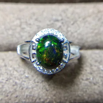 Naturlig Sort Opal Ring, 925 Sølv, 3 Carat Perle, Brand Flash Naturlige Farvede Smykkesten Monopol