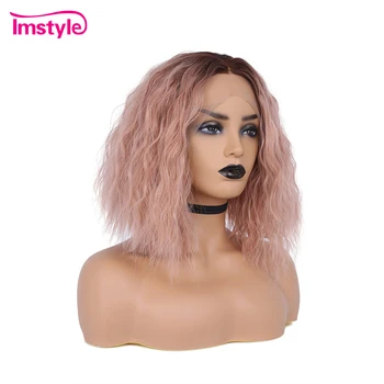 Imstyle Pink Blonder Foran Parykker Curly Kort Bob Parykker Til Kvinder Syntetiske Lace Front Wig Varmeresistent Fiber Cosplay Paryk