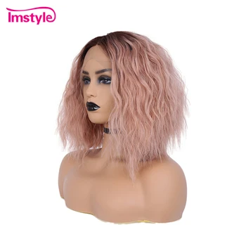 Imstyle Pink Blonder Foran Parykker Curly Kort Bob Parykker Til Kvinder Syntetiske Lace Front Wig Varmeresistent Fiber Cosplay Paryk
