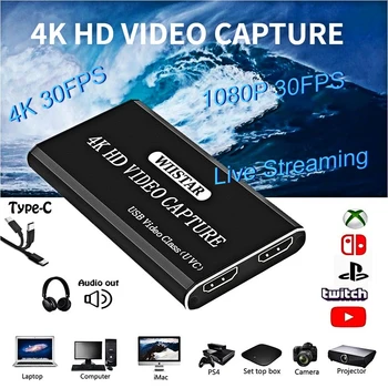 HDMI-Video Capture Card til Type-C HDMI-loop out 4K Video Grabber Optage Box til PS4 Spil, DVD-Videokamera Optagelse af Live Streaming