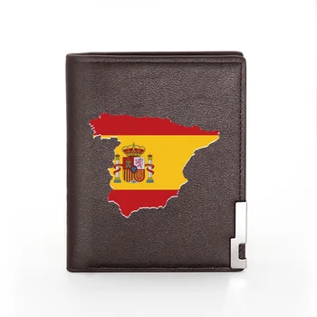 2020 Mode Spanien Kort Udskrivning Af Pu Læder Tegnebog Mænd Kvinder Bifold Kreditkort Indehaveren Kort Pung Mandlige