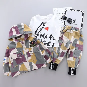 Baby Boy Tøj Ud i Foråret Efteråret Børn Bogstav T-Shirts, Hætte Bukser 3Pcs/sæt Spædbarn Tøj Kids Fashion lille Barn Træningsdragter