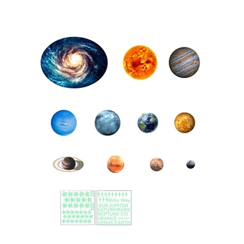 1 Sæt Planet I Solsystemet, Fluorescerende Væggen Pinde Universet Planet Galaxy Børn Værelses Lysende Wall Stickers Indre