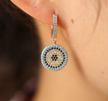 Dingle øreringe micro bane cz mix farve farverige sten runde disco onde øje charme mode 925 sølv smykker til kvinder