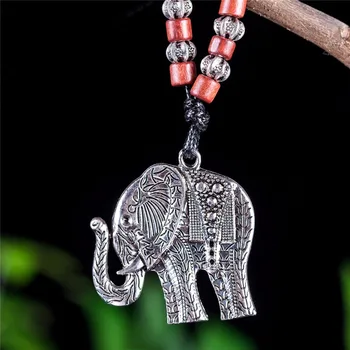 Antikke Engros Statement Smykker Til Kvinder Sølv Farve Elefant Suspension Vedhæng Vintage Lang Halskæde Julegaver