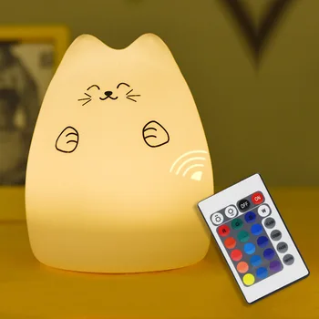 Katten LED Nat Lys Touch Sensor Fjernbetjeningen Farverige USB-Genopladelige Silikone Soveværelse sengelampe for Børn Baby