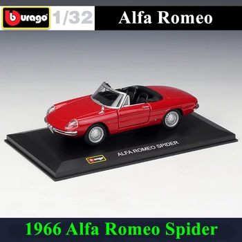 Bburago 1:32 1966: Alfa Romeo Spider simulering legering bil model plexiglas støvtæt display base package Indsamling af gaver