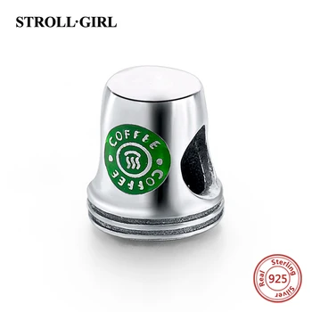 Autentisk Min Form Kop Kaffe Charms Passer Europa-Armbånd Originalkilden, 925 Sterling Sølv, Poleret Grøn Emalje Charms Vedhæng