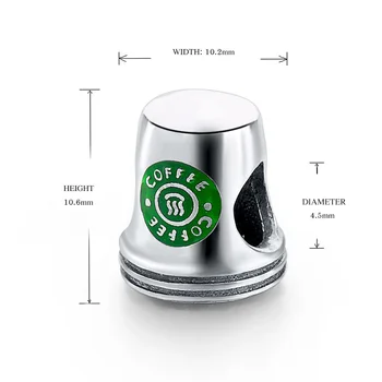 Autentisk Min Form Kop Kaffe Charms Passer Europa-Armbånd Originalkilden, 925 Sterling Sølv, Poleret Grøn Emalje Charms Vedhæng