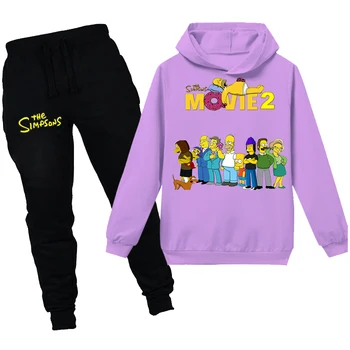 Simpson Børn Tøj Drenge Hættetrøjer Bukser Sæt 2stk Sjove Print Design Kids Sweatshirts Piger langærmet Baby Tøj Toppe