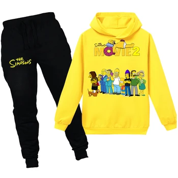 Simpson Børn Tøj Drenge Hættetrøjer Bukser Sæt 2stk Sjove Print Design Kids Sweatshirts Piger langærmet Baby Tøj Toppe