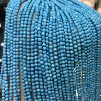 Natursten Blå Turkis Perler Lille Micro Facetslebet Runde Løse Perler til smykkefremstilling af Armbånd DIY Halskæde Tilbehør