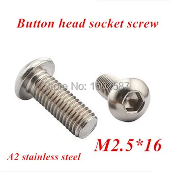 500pcs/masse M2.5*16 Bolt A2-70 ISO7380 Button Head Socket Skrue/Bolt SUS304 Rustfrit Stål M2.5X16mm