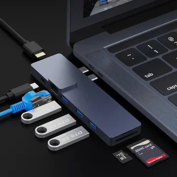 Dual Type-c-HUB med Thunderbolt 3 USB3.0 SD/TF Kort Læser 4K HD Til MacBook Pro 2019 2018 2017 13