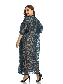 2021 Abaya Lang Foråret Dame Damer Kjoler Stort Plus Size Mode Elegant Silke Mesh Ramadan Dekoration Maxi Part Kjole