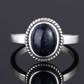 Nye Mode, 8x10 MM Oval Blå Sandsten Ringe Kvinders 925 Sølv Smykker Månesten Ring Engros Gaver Fine Vintage