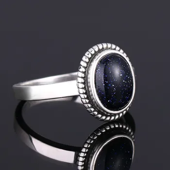 Nye Mode, 8x10 MM Oval Blå Sandsten Ringe Kvinders 925 Sølv Smykker Månesten Ring Engros Gaver Fine Vintage