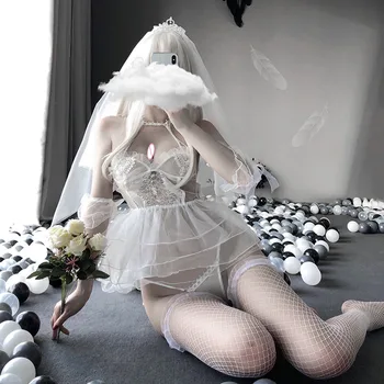 Sexet Erotisk Cosplay Hvid Brudekjole Lingeri, Kostumer Hot Bride Maid Lesbiske Fristelsen Porno Lace Søde Uniform Til Kvinder