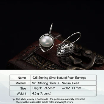 LATS 925 Sterling Sølv Retro Mønster Indlagt Naturlige Perle Øreringe i Vintage-Drop Øreringe til Kvinder 2020 Fine Smykker Earings